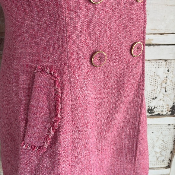 Cabi Madison Avenue pink tweed double breasted coat fringe and gold details - Picture 8 of 16